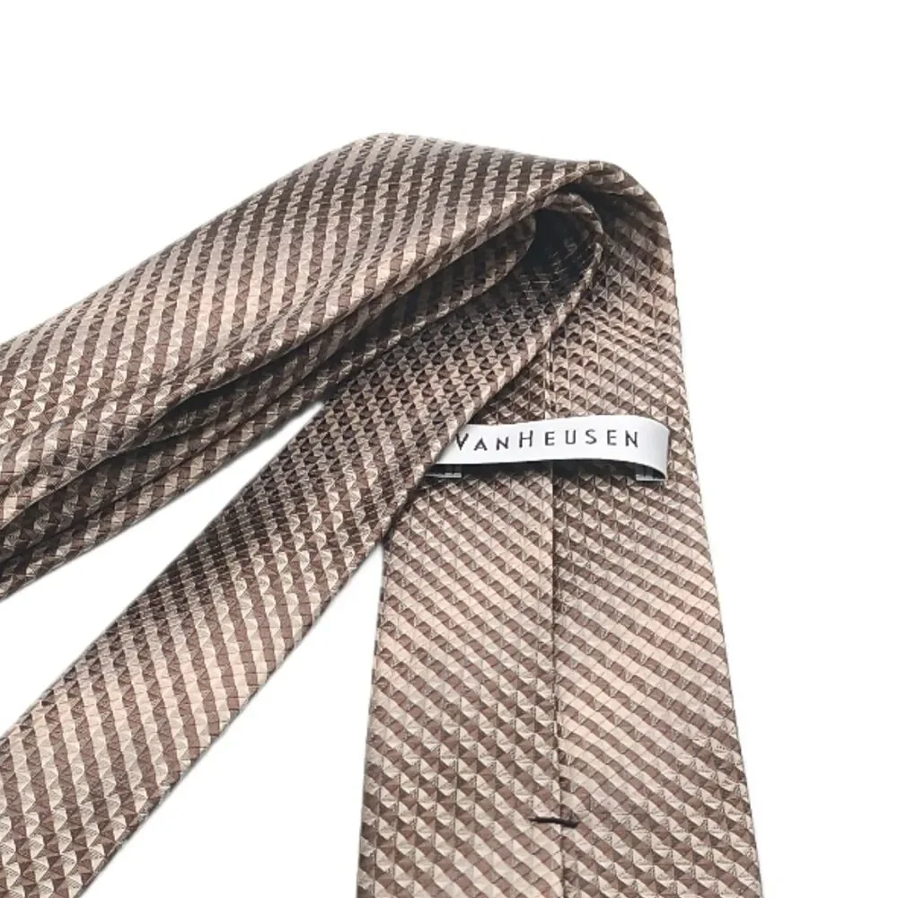 Van Heusen Thin Stripe Tie Mens Short 56” Metallic Textured Designer Classic New